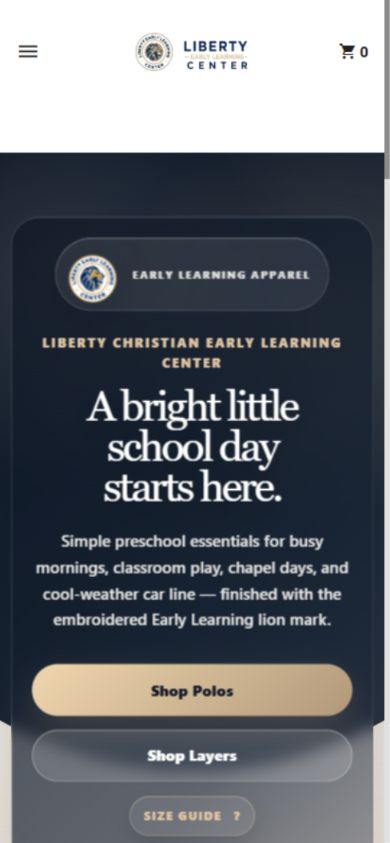 Actual mobile Liberty storefront with classroom hero and product category paths
